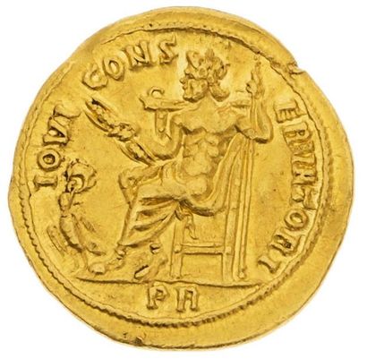 null DIOCLÉTIEN (284-305) 
Auréus (286). Rome. 5,74 g. Son buste lauré, drapé et...