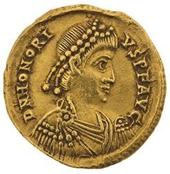 null HONORIUS (393-423) 
Solidus (402-406). Ravenne. 4,46 g. Son buste diadémé et...