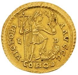 null CONSTANTIN III (407-411) 
Solidus (407). Lyon. 4,34 g. Son buste diadémé et...