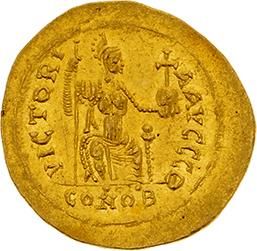 null JUSTIN II (565-578) 
Solidus. Carthage. 4,44 g. Var. Justinis. Son buste de...
