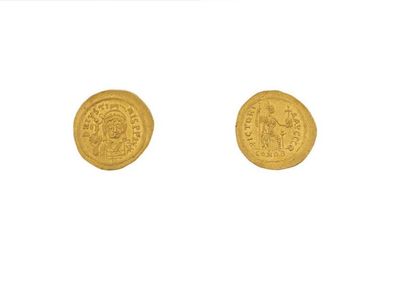 null JUSTIN II (565-578) 
Solidus. Carthage. 4,44 g. Var. Justinis. Son buste de...