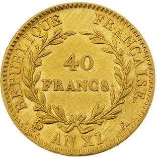 null CONSULAT (1799-1804)
40 francs or. An XI. Paris. G. 1080. Frotté. TTB à superbe
...