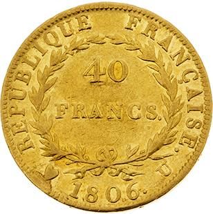 null PREMIER EMPIRE (1804-1814)
40 francs or, tête nue. 1806. Turin. G. 1082. TB...