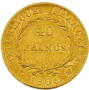 null PREMIER EMPIRE (1804-1814)
40 francs or, tête nue. 1806. Lille (4336 ex.). G....