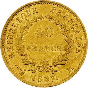 null PREMIER EMPIRE (1804-1814)
40 francs or, tête nue. 1807. Toulouse (4994 ex.)....