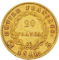null PREMIER EMPIRE (1804-1814)
20 francs or, tête laurée, revers Empire. 1811. Bordeaux....