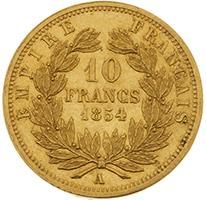 null SECOND EMPIRE (1852-1870) 
10 francs or, tête nue. 1854. Paris. Petit module....