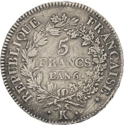 null DIRECTOIRE (1795-1799) 
5 francs. An 6. Bordeaux. G. 563. TTB à superbe