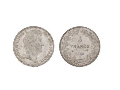 null LOUIS PHILIPPE (1830-1848)
5 francs, tête nue. 1831. Lille. G. 676. Tranche...