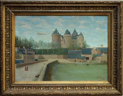 null ÉCOLE NAIVE DE LA FIN DU XIXe SIÈCLE 
Château de Combourg
Huile sur toile, monogrammée...