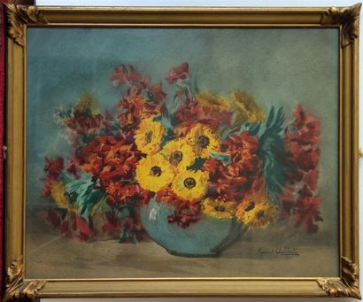 MARCAIT CHALIBERT`(XIX-XXe siècle) Vase fleuri...