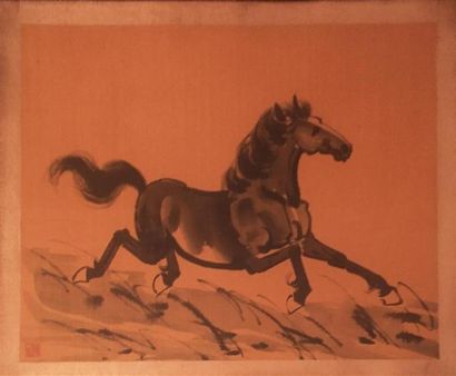 null Deux IMPRESSIONS chinoises dans le goût de Xu Beihong représentant des chevaux.
Haut....