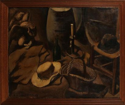 null AMÉDÉE DE LA PATELLIÈRE (1890-1932)
Nature morte à la bougie dans un cellier
Huile...