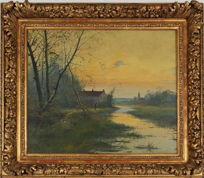 null EUGÈNE GALIEN-LALOUE (1854-1941)
Bords de rivière animés
Deux huiles sur toile,...