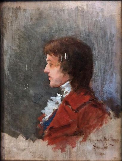 null GEORGES JULES A. CAIN (1856-1919)
Portrait d'homme au jabot
Huile sur panneau,...