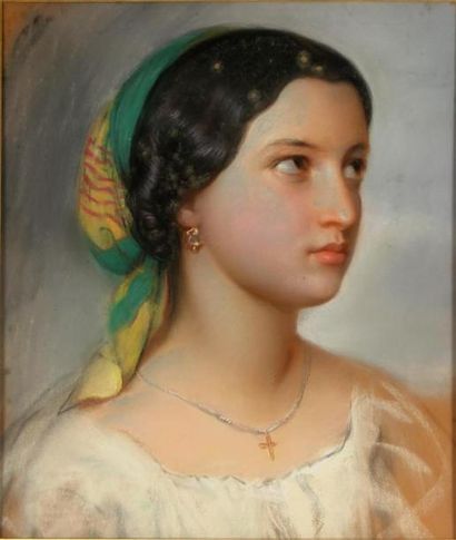 null ÉCOLE FRANÇAISE DE LA FIN DU XIXe SIÈCLE
Portrait de jeune fille au foulard...