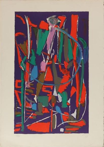 null ANDRÉ LANSKOY (1902-1976)
Composition sur fond mauve
Lithographie, signée et...