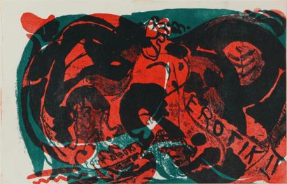 null LÉO MICHELSON (1887-1978)
Nu allongé sur fond rouge
Lithographie, signée en...