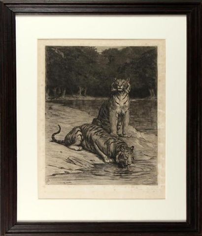 null EVERT VAN MUYDEN (1853-1922)
Deux tigres s'abreuvant
Eau-forte, signée dans...