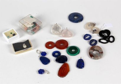 null Paire de CLIPS D'OREILLE à anneaux interchangeables (verre moulé, lapis lazuli,...
