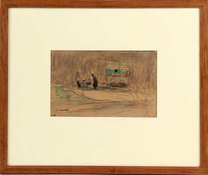 null JULES ADLER (1865-18652)
La roulotte
Fusain, encre et aquarelle, signé en bas...