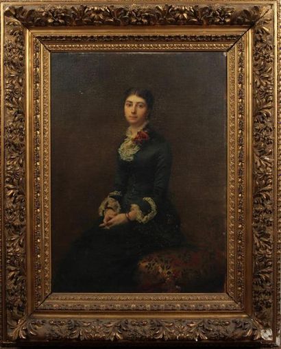 null ÉCOLE FRANÇAISE VERS 1880
Portrait de jeune femme assise
Huile sur toile (craquelures)
Haut....