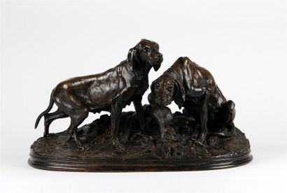 null D'APRÈS PIERRE-JULES MÈNE (1810-1879)
Deux chiens de chasse sur une terrasse...