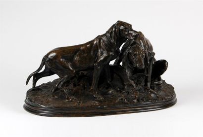 null D'APRÈS PIERRE-JULES MÈNE (1810-1879)
Deux chiens de chasse sur une terrasse...