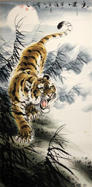 null CHEN ZHONG ZHI
Tigre
Encre et couleurs, signée en haut à droite (peinture en...