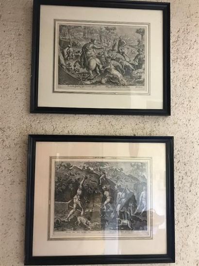 null D'APRÈS JOANNES STRADAMUS, PAR PHILIP GALLE
Quatre GRAVURES de chasse sur cuivre...