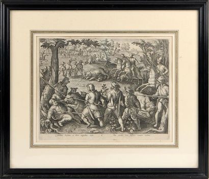 null D'APRÈS JOANNES STRADAMUS, PAR PHILIP GALLE
Quatre GRAVURES de chasse sur cuivre...