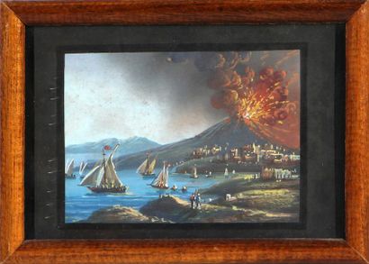 null ÉCOLE NAPOLITAINE
Paysages animés avec la baie de Naples et le Vésuve
Sept gouaches...