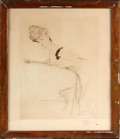 null D'APRÈS PAUL CÉSAR HELLEU (1859-1927) 
Jeune femme accoudée au sofa
Lithographie,...