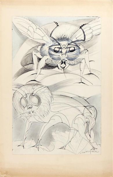 null HENRY DE WAROQUIER (1881-1970)
Mouches
Technique mixte sur papier, signée en...