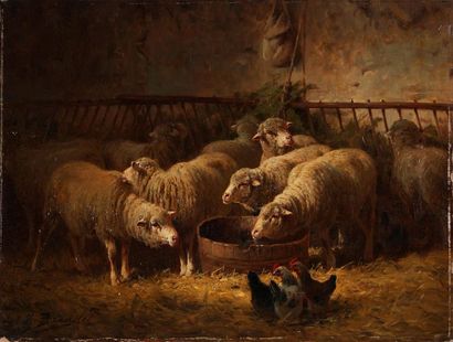 null ALBERT HEINRICH BRENDEL (1827-1895)
Moutons à la bergerie
Huile sur toile, signée...