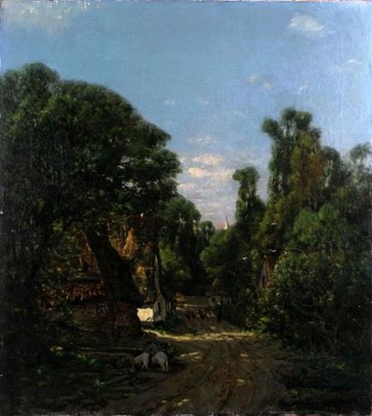 null ÉMILE ADELARD BRETON (1831-1902)
Le chemin du village en forêt
Huile sur toile,...
