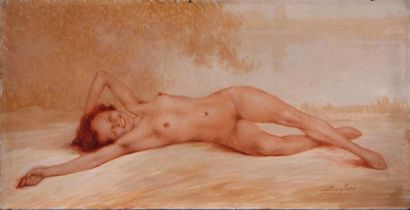 null LUCIEN BOULIER (1882-1963)
Jeune fille nue allongée
Huile sur isorel, signée...