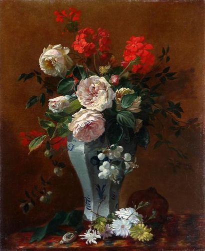 null ÉCOLE FRANÇAISE DU XIXe SIÈCLE
Vase de Delft fleuri
Huile sur toile
Haut. 61...