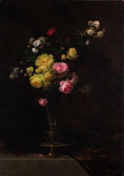 null ÉCOLE FRANÇAISE DU XIXe SIÈCLE
Vase fleuri
Huile sur toile, signée Charvet et...