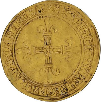 null CHARLES VIII (1483-1498) 
Écu d'or au soleil. Bourges. D. 575. Flan large. TB...
