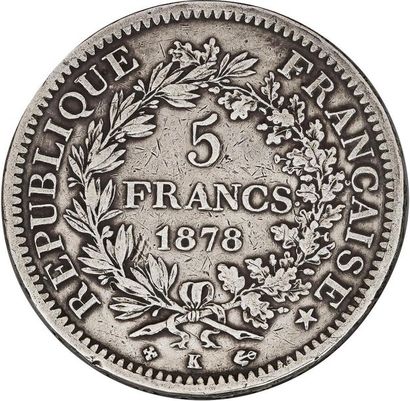 null MONNAIES FRANÇAISES en ARGENT
TROISIÈME RÉPUBLIQUE (1871-1940) 
LOT : 5 francs,...