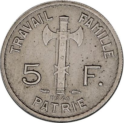 null MONNAIES FRANÇAISES en ARGENT
ÉTAT FRANÇAIS (1940-1944) 
5 francs, Maréchal...
