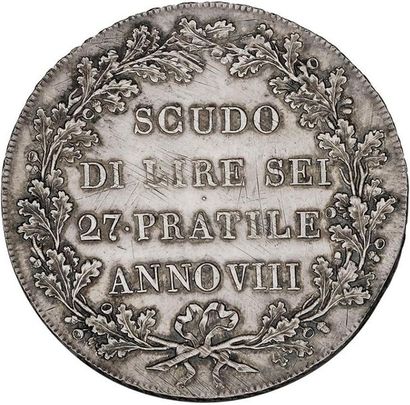 null RÉPUBLIQUE CISALPINE (1797-1802) 
Écu de six livres. An VIII (1800). L.M.N....