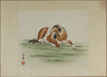 null ÉCOLE CHINOISE, DANS LE GOÛT DU XVIIIe SIÈCLE
Chevaux de l'empereur 
Trois encres...