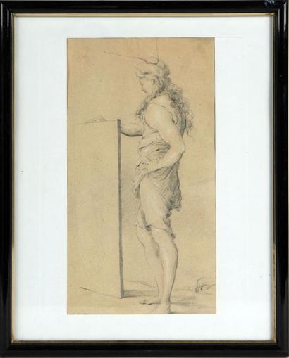 null ÉCOLE FRANÇAISE XVIII- XIXe SIÈCLE
Homme debout tenant un tableau
Dessin au...