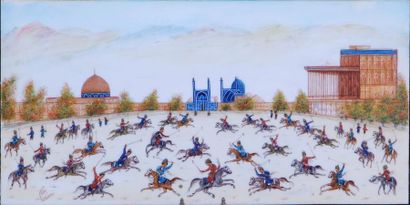 null ÉCOLE INDO-PERSANE VERS 1900
Partie de polo et Cavaliers
Deux miniatures sur...