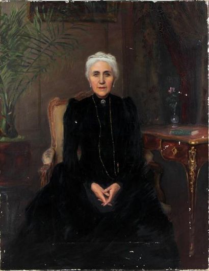 null ÉCOLE FRANÇAISE DE LA FIN DU XIXe SIÈCLE
Portrait de dame à la robe noire
Huile...