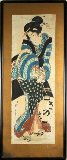 null KIKUGAWA EIZAN (1787-1867)
DOUBLE OBAN représentant une geisha
Haut. 72,5 cm...