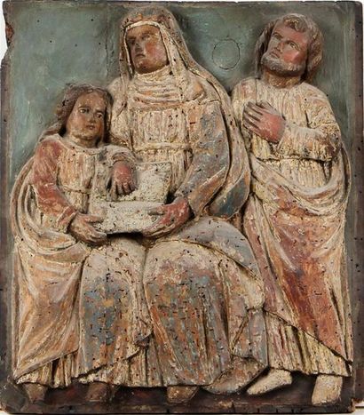 null BAS-RELIEF en bois sculpté polychrome d'une scène religieuse
Haut. 37 cm - Larg....
