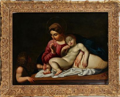 null ÉCOLE FLAMANDE VERS 1700, SUIVEUR DE GUIDO RENI
Vierge à l'Enfant avec Saint...